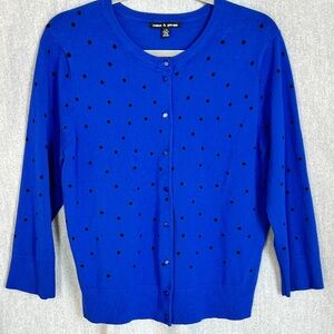 ❤️Cable & Gauge Women Polka Dot Button Down Cardigan Sz L Office Old Money
